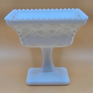 Westmoreland Paneled Grape Milk Glass Square Puff Box Vanity Dish